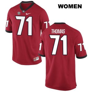 Women's Georgia Bulldogs NCAA #71 Andrew Thomas Nike Stitched Red Authentic College Football Jersey GLO4354BT
